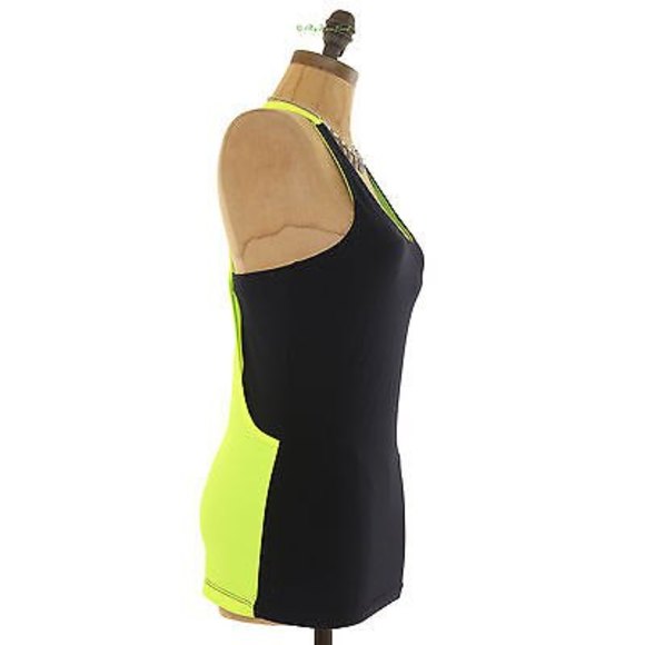 Caelum Skylar Nordstrom Tank Top Size M Shelf Bra T-Back Black Lime EUC B76 - Picture 4 of 5